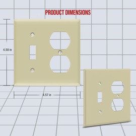 ENERLITES Combination Toggle Light Switch/Duplex Receptacle Outlet Wall Plate Cover, Standard Size 2-Gang 4.50" x 4.57", Polycarbonate Thermoplastic, UL Listed, 881121-I, Ivory