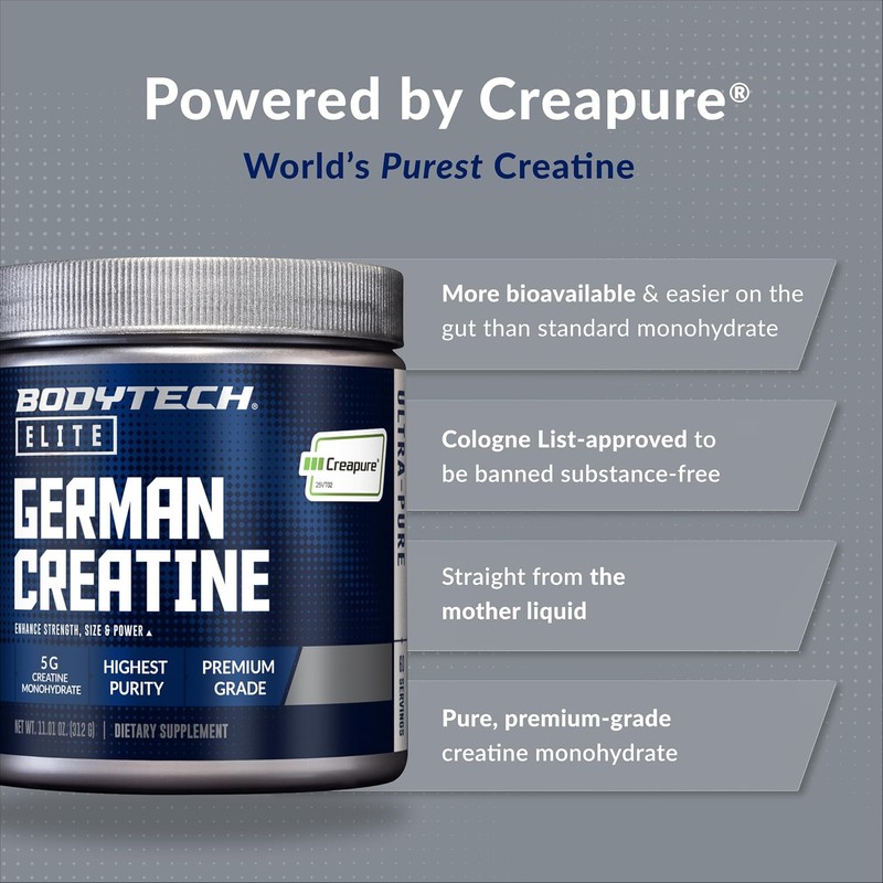BodyTech Elite German Creatine with Creapure, Unflavored, 60 Servings