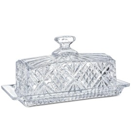 Qfkris Crystal Covered Butter Dish,8inch Classic Glass 2-Piece Design Butter Keeper ...