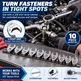 Crowfoot Wrench Set for Tool Kits – 3/8-Inch Drive Carbon Steel Metric Heads for Workshop Use