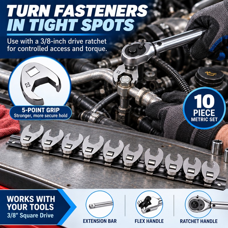 Crowfoot Wrench Set for Tool Kits – 3/8-Inch Drive Carbon