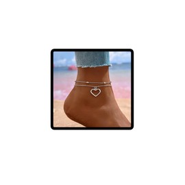 Clataly Love Heart Anklet Crystal Star Layered Anklet Brackets Adjustable Summer Beach Foot Chain Jewelry for Women Girls (Love)