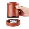 RERIVER Brown PU Leather Dice Cup with Lid, Velvet Interior