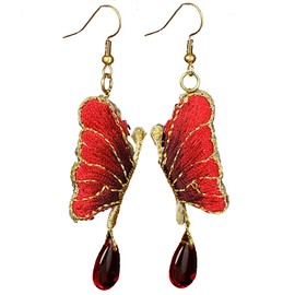 Embroidery Butterfly Earrings for Women Trendy, Crystal Drop Earrings Dangle, Hypoallergenic Earrings for Her (10-Red Butterfly)