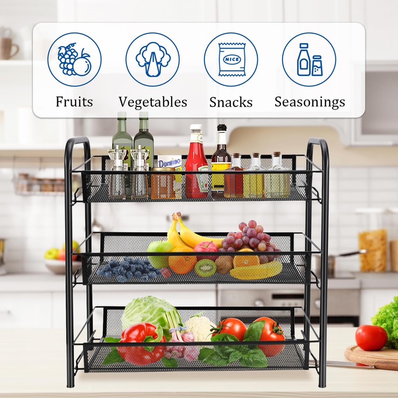 CVHOMEDECO. 3 Tier Fruit Basket Large Capacity Rectangular Metal Fruit