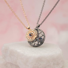 Pax Amare BFF Necklace for 2 with "I Love You in 100 Languages" Pendant - I Love You Friendship Necklace for Two - Couple Gift - Magnetic, 45 inches, Brass, Cubic Zirconia