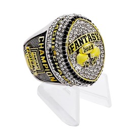 2023 Fantasy Football Championship Ring | Heavy FFL Champion Ring | Gold Silver Tone Plated Award Trophy for Fantasy Football League Winner (11, Ring and Stand Together)