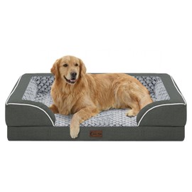 Casa Paw Orthopedic Dog Beds for Extra Large Sized Dogs, Waterproof Memory Foam XL Pet Bed with Sides 42x30Inch, Non-Slip and Egg-Crate Foam Big Dog Couch Bed with Removable Washable Cover, Dark Grey