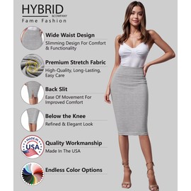Hybrid & Company Women's Premium Nylon Ponte Stretch High Waist Pencil Suit Skirt Below Knee KSK45002 1073T Heather GR XL