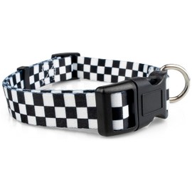 Checkered Pattern Dog Collar in Black & White - Adjustable Dog Collar for Boy and Girl Dogs with Quick Release Buckle by Limeloot, Small
