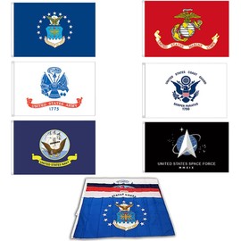 GLOBAL ADVERTISING SOLUTIONS Lot of 6 Branches Military Flags, 3x5 foot Banner Grommets, Air Force, US Navy, Coast Guard, Marines, Army Polyester Flags Set Space Force (Pack of 6)