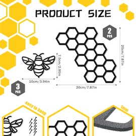 Peryiter 5 Pcs Metal Bee Wall Decor Farmhouse Honey Bee Honey Comb Decor Wire Metal Bee Wall Metal Wall Decor Bee Wall Metal Wall Hanging for Living Room Garden Bedroom Office Home Wall (Black)
