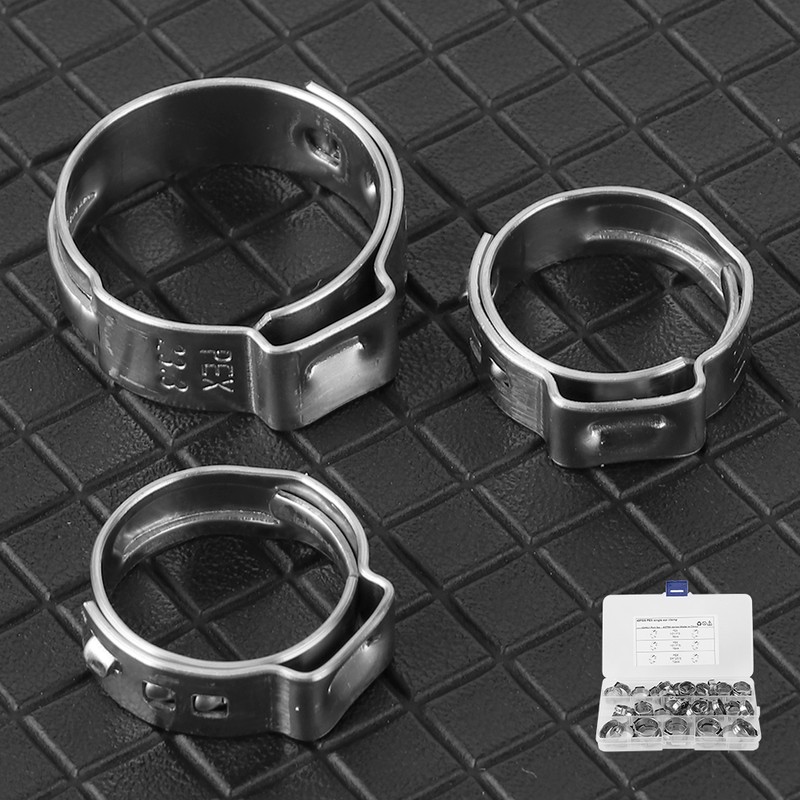 42pcs Stainless Steel Cinch Clamps Rings Single Ear 1/2in 3/4in