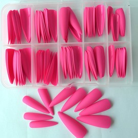 LoveOurHome 100pc Long Stiletto Press on Nails Full Cover Pointy Fake Nail Colored Artificial Fingernail Manicure Decor 10 Sizes for Women Girls