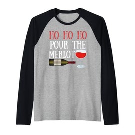 Pour Merlot Funny Wine Santa Naughty 2020 Christmas Pun Gift Raglan Baseball Tee