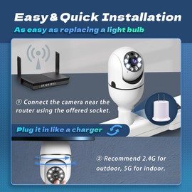 MCJ 2K / 3MP Light Bulb Security Camera, 5G & 2.4G WiFi Security Camera Wireless Outdoor Indoor 360 Camera for Home with Color Night Vision Motion&Siren Alert Auto Motion E27 Socket