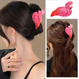 CharmBurst Pack of 2 Flamingo Hair Clips, Hair Clips, Pink & Green Flamingo Hair Clips, Summer Hair Support, Nonslip Pine Clips, Amusing Acrylic Hair Screw Clamps