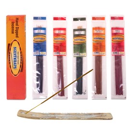 Hem Incense Sticks Variety Pack Set of 5 Packs (12 Stick x 5 Pack,60 Sticks), Hem Scentwrap 11 inches Natural Hand Dipped Insenses with Raajsee Incense Holder Bundle, Free from Chemicals Non Toxic