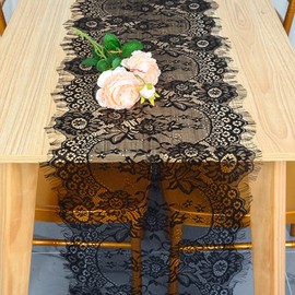 Pardecor Lace Table Runner - 14x120, Black Floral Lace for Wedding, Boho, Rustic & Vintage Decorations