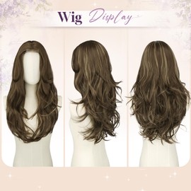 Brown Long Layered Wig with Curtain Bangs Straight Wigs for Women