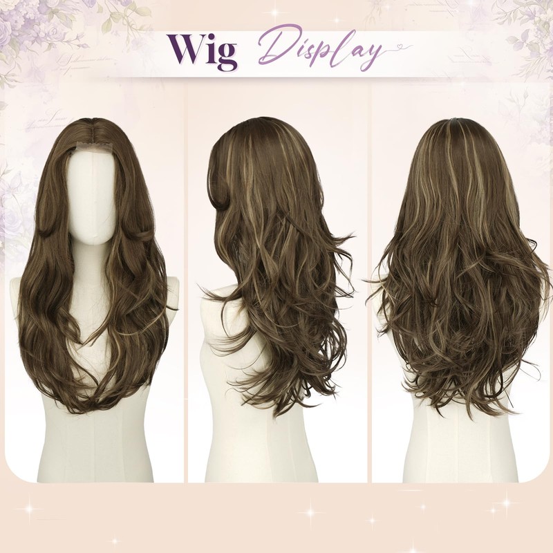 Brown Long Layered Wig with Curtain Bangs Straight Wigs for