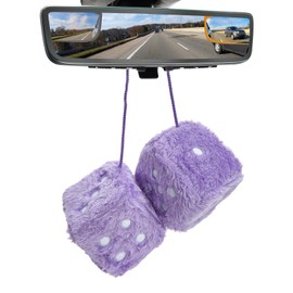 KVAEY 2PCS Fuzzy Plush Dice with Dots, 3 Inch Square Pair of Retro Rear View Mirror Hanging Ornament, Classic Vintage Soft Dice Pendant Auto Interior Mirror Decor, Car Accessories (Purple)