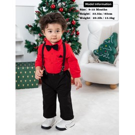 A&J DESIGN Baby Boy Suits Ring Bearer Christmas Infant Valentines Gentleman Wedding Formal Dress Outfit Red and Black 9-12 Months