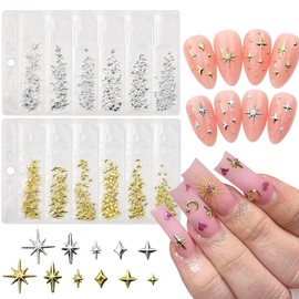 400Pcs Star Nail Charms for Nails Art 3D Gold Silver Star Nail Charms Metallic Studs Rhinestones Stars Nail Jewelry Decorations Manicure Kit Supplies Accessories for Women Acrylic Manicure Salon