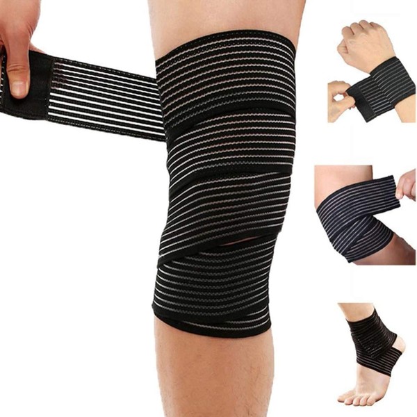 Extra Long Elastic Knee Wrap Compression Bandage Brace Support for Legs, Plantar Fasciitis, Stabilising Ligaments, Joint Pain, Squat, Basketball, Running, Tennis, Soccer, Football (Black-1pcs)
