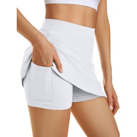 AUTOMET Women's Mini Tennis Skirt 2024 Athletic Cute Golf Skorts with Pockets Y2K Summer Gym Workout Outfits White M