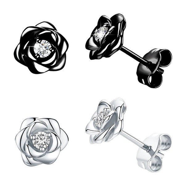 GWAWG 2Pairs 925 sterling silver stud earring,hypoallergenic small rose flower