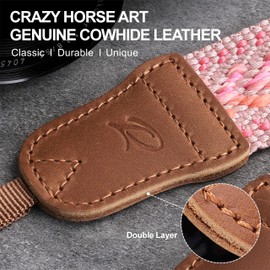 Padwa Lifestyle Speed Pink Camera Strap - 1.5" Soft Cotton Rope Weave Crazy Horse Cowhide Head Camera Straps for Photographers and All Cameras,Cute Adjustable Vintage Woven Strap for Adults & Kids