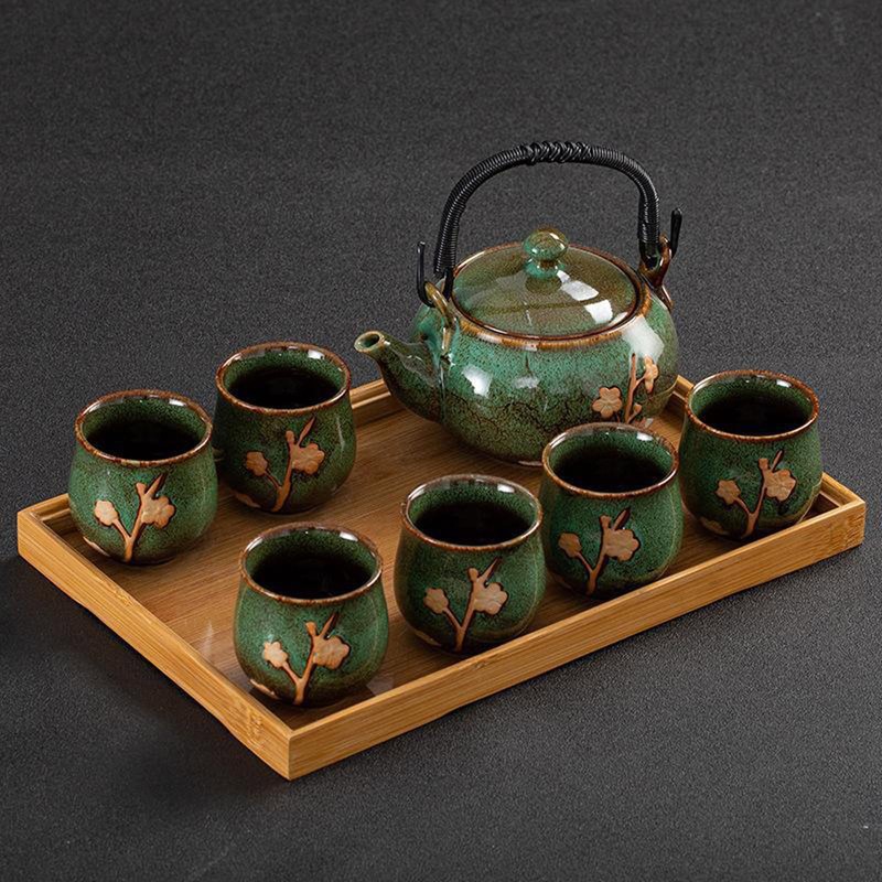 KEYDUACU Japanese Tea Set, Kiln-Formed Ceramic Tea Set, Plum Blossom
