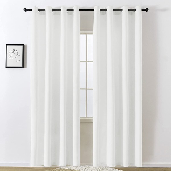 VANASEE Bleach White Velvet Curtains 84 inches Long - Room Darkening Drapes for Bedroom Window Treatment for Living Room with Grommet, 2 Panels(W52 x L84 Inch, Bleach White)