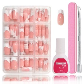 False Nails Tips Set - 240 Pieces French False Nails for Sticking - Artificial Nails Medium Coffin Nail Art Manicure Fake Nails for Women and Women (French-Medium Long Square)