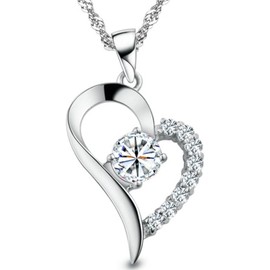 Verita. Open Heart Necklace, Women's Accessory, Heart, 925 Silver, Hypoallergenic, CZ Diamond (Cubic Zirconia), Stylish, Includes Exclusive Box, Popular, Birthday Gift, Cubic Zirconia