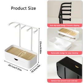 Jewelry Organizer Stand, Necklaces Holder with Wooden Tray and Drawer, Double Jewelry Display Rack Jewelry Storage Hooks for Bracelets, Earrings, Ring, Keys, Watches (White)