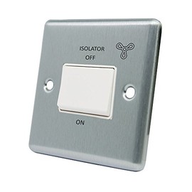 AET CSC3PFANWH Satin Chrome Classical White Insert Plastic Rocker Switch-10 Amp 3-Pole Fan Isolator Switch