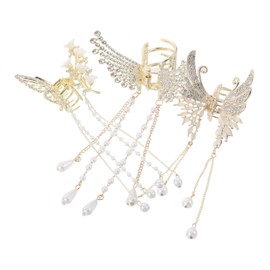 Vaguelly 3pcs Hair Claw Clips with Tassel Pendants for Women Non Slip Butterfly and Wing Flower Barrettes Lightweight Stylish Hair Styling Accessories with Strong Grip for Half Up and