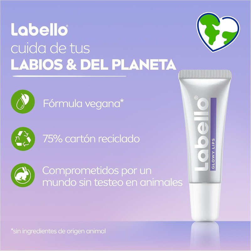 LABELLO Bálsamo Labial Glowy Lips Clear 4.8gr, con Extracto de