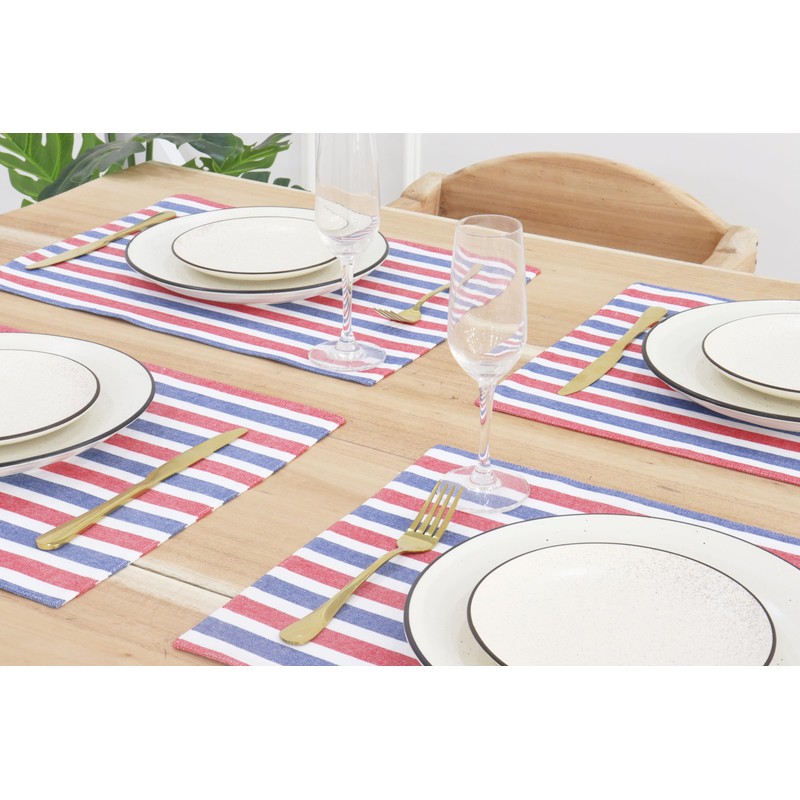 PurpleEssences 4th of July Striped Placemats, Set of 4, Washable