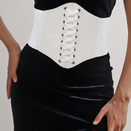 LIMHOO Leather Corset Belt for Women Elastic Costume Waist Belt Lace-up Tied Waspie Corset Belt (White L)