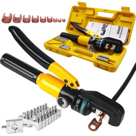Hydraulic Crimping Tool and Wire Crimping Tool Kit, Range 12AWG-2/0AWG, 8 Pairs Of Dies For Hydraulic Hose Crimper and Electrical Terminal Cable Wire，8pcs of C Shape Wire Connector (1)