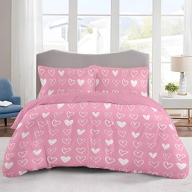 EXXBYELI Full Duvet Cover Set,Modern Duvet Cover Full Set,Women Girls Heart Shaped Comforter Cover Full Size,Cute Love Pattern Aesthetic Kawaii Bedding Set Full 80”×90”with 2 Pillow Shams 20"x30"