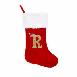 19 Inches Monogram Christmas Stockings with Letters, Large Super Soft Christmas Stockings Red Velvet with White Super Soft Plush Cuff for Christmas Xmas Tree Holiday Fireplace Family Decor Gifts (R)