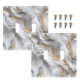 Lolreai Decorative Light Switch Cover Gray Golden Abstract Marble Luxury 2 Gang Wall Plates Double Toggle Switch Plate Electrical Outlet Cover Switch Plate for Bathroom Bedroom Decor（2 Pack）