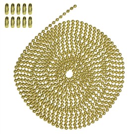10 Foot Length Ball Chain, Number 6 Size, Brass Plated Steel, & 10 Matching Connectors