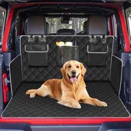 Tuxihapp SUV Cargo Liner for Dogs, Universal Scratchproof Dog Trunk Cover with Bumper Flap Protector, Non Slip Waterproof Vehicle Pet Back Seat Mat Accessories for Sedans, Trunks (Black)