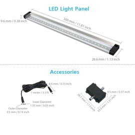 EShine 12 inch LED Under Cabinet Lighting Bar Panel - NO IR Sensor - with Accessories (No Power Supply Included), Warm White (3000K)