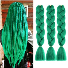 BALINGHAIR Braiding Hair Extensions Green Braids Hair Hot Water Setting (A24-3Packs)